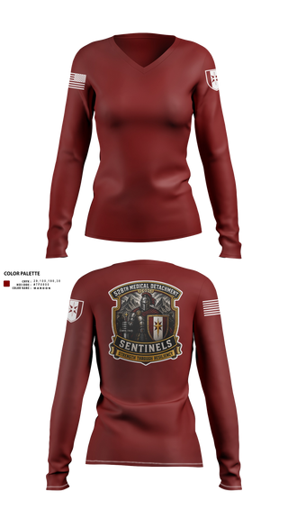 Womens Long Sleeve Vneck Shirt, 528th MED DET COSC, Army, Teamtime, Team time, sublimation, custom sports apparel, team uniforms, spirit wear, spiritwear, sports uniforms, custom shirts, team store, custom team store, fundraiser sports, apparel fundraiser