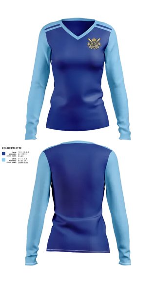 Womens Long Sleeve Vneck Shirt, Blue collar ballers, Softball, Teamtime, Team time, sublimation, custom sports apparel, team uniforms, spirit wear, spiritwear, sports uniforms, custom shirts, team store, custom team store, fundraiser sports, apparel fundraiser