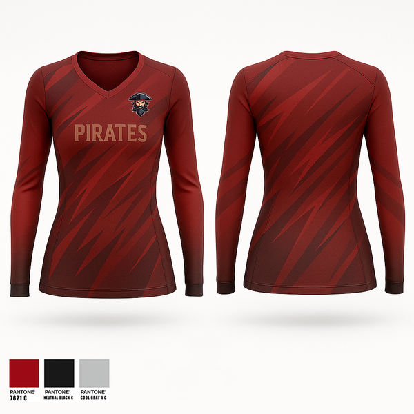 Womens Long Sleeve Vneck Shirt, Pitates, , Teamtime, Team time, sublimation, custom sports apparel, team uniforms, spirit wear, spiritwear, sports uniforms, custom shirts, team store, custom team store, fundraiser sports, apparel fundraiser