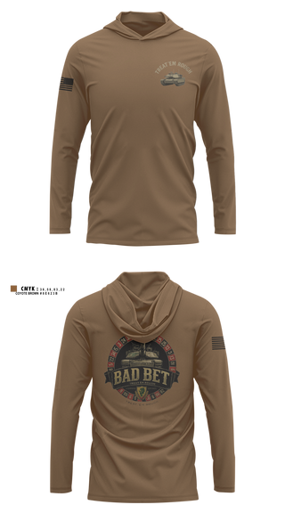 Long Sleeve Performance Shirt with hood, BadBet Company, 2-12CAV, Army, Teamtime, Team time, sublimation, custom sports apparel, team uniforms, spirit wear, spiritwear, sports uniforms, custom shirts, team store, custom team store, fundraiser sports, apparel fundraiser