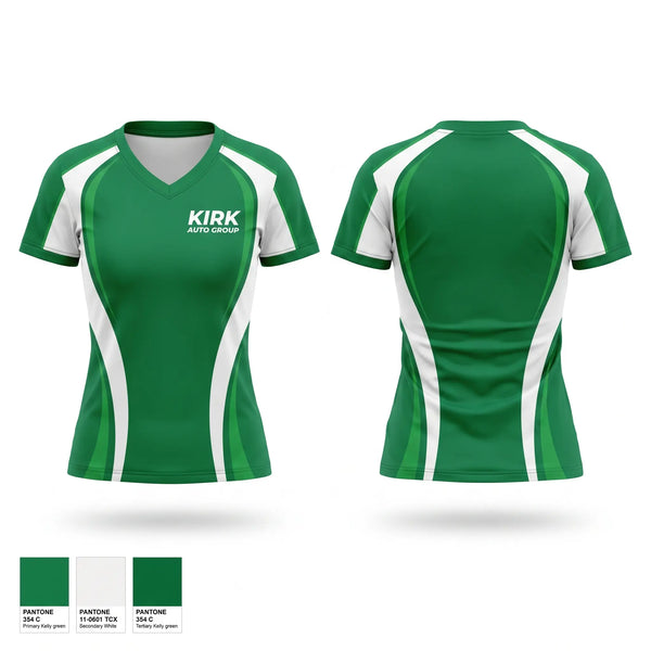 Womens Short Sleeve Vneck Shirt, Kirk auto group, Women's Basketball, Teamtime, Team time, sublimation, custom sports apparel, team uniforms, spirit wear, spiritwear, sports uniforms, custom shirts, team store, custom team store, fundraiser sports, apparel fundraiser