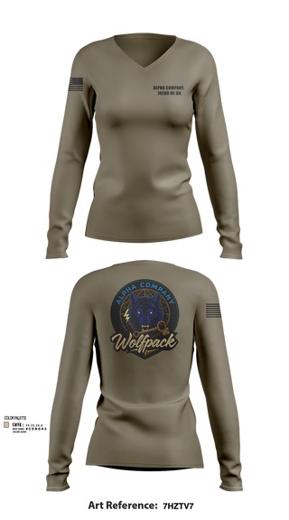 Womens Long Sleeve Vneck Shirt, Alpha Company, 742nd MI BN, , Teamtime, Team time, sublimation, custom sports apparel, team uniforms, spirit wear, spiritwear, sports uniforms, custom shirts, team store, custom team store, fundraiser sports, apparel fundraiser