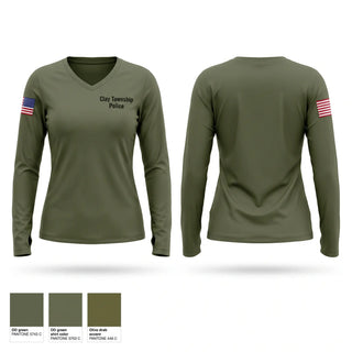 Womens Long Sleeve Vneck Shirt, Clay Township Police, Police, Teamtime, Team time, sublimation, custom sports apparel, team uniforms, spirit wear, spiritwear, sports uniforms, custom shirts, team store, custom team store, fundraiser sports, apparel fundraiser