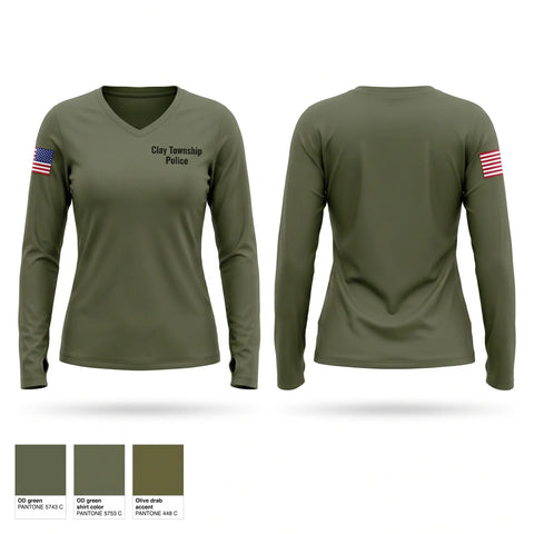Womens Long Sleeve Vneck Shirt, Clay Township Police, Police, Teamtime, Team time, sublimation, custom sports apparel, team uniforms, spirit wear, spiritwear, sports uniforms, custom shirts, team store, custom team store, fundraiser sports, apparel fundraiser