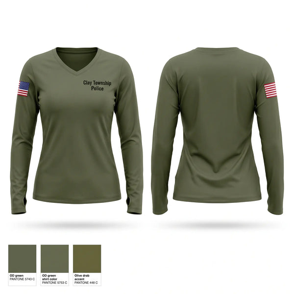 Womens Long Sleeve Vneck Shirt, Clay Township Police, Police, Teamtime, Team time, sublimation, custom sports apparel, team uniforms, spirit wear, spiritwear, sports uniforms, custom shirts, team store, custom team store, fundraiser sports, apparel fundraiser