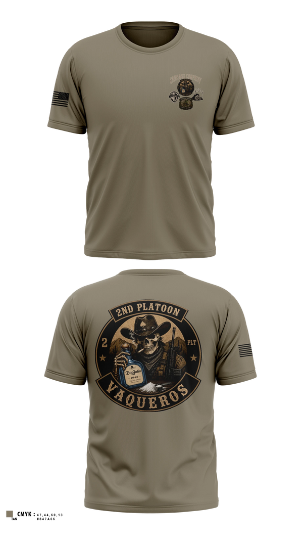 Old School Cotton Feel Shirt, 2nd Platoon Vaqueros, Army, Teamtime, Team time, sublimation, custom sports apparel, team uniforms, spirit wear, spiritwear, sports uniforms, custom shirts, team store, custom team store, fundraiser sports, apparel fundraiser