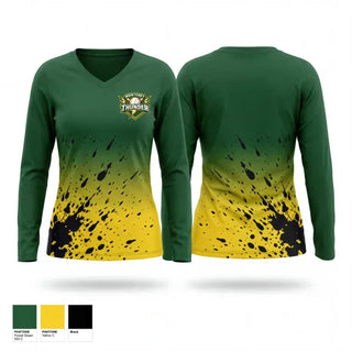 Womens Long Sleeve Vneck Shirt, Thunder, Baseball, Teamtime, Team time, sublimation, custom sports apparel, team uniforms, spirit wear, spiritwear, sports uniforms, custom shirts, team store, custom team store, fundraiser sports, apparel fundraiser