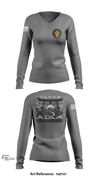 Womens Long Sleeve Vneck Shirt, Navy Data Command, , Teamtime, Team time, sublimation, custom sports apparel, team uniforms, spirit wear, spiritwear, sports uniforms, custom shirts, team store, custom team store, fundraiser sports, apparel fundraiser