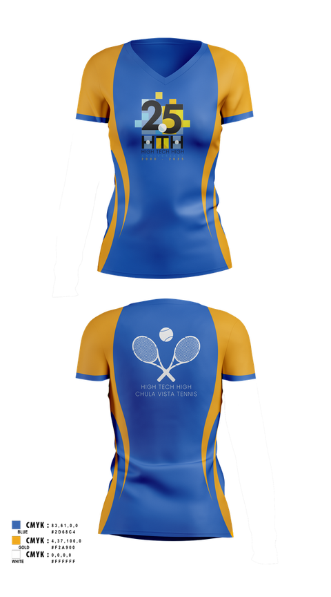 Womens Short Sleeve Vneck Shirt, High Tech High - Chula Vista Tennis, Tennis, Teamtime, Team time, sublimation, custom sports apparel, team uniforms, spirit wear, spiritwear, sports uniforms, custom shirts, team store, custom team store, fundraiser sports, apparel fundraiser