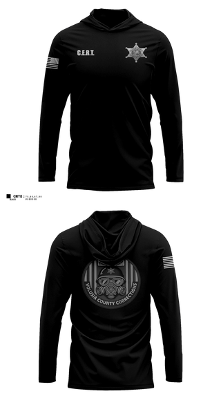Long Sleeve hooded sunshirt, Volusia County CERT, Police, Teamtime, Team time, sublimation, custom sports apparel, team uniforms, spirit wear, spiritwear, sports uniforms, custom shirts, team store, custom team store, fundraiser sports, apparel fundraiser