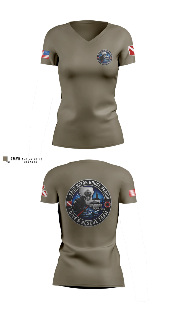 Womens Short Sleeve Vneck Shirt, East Baton Rouge Parish Dive & Rescue Team, Fire Department, Teamtime, Team time, sublimation, custom sports apparel, team uniforms, spirit wear, spiritwear, sports uniforms, custom shirts, team store, custom team store, fundraiser sports, apparel fundraiser
