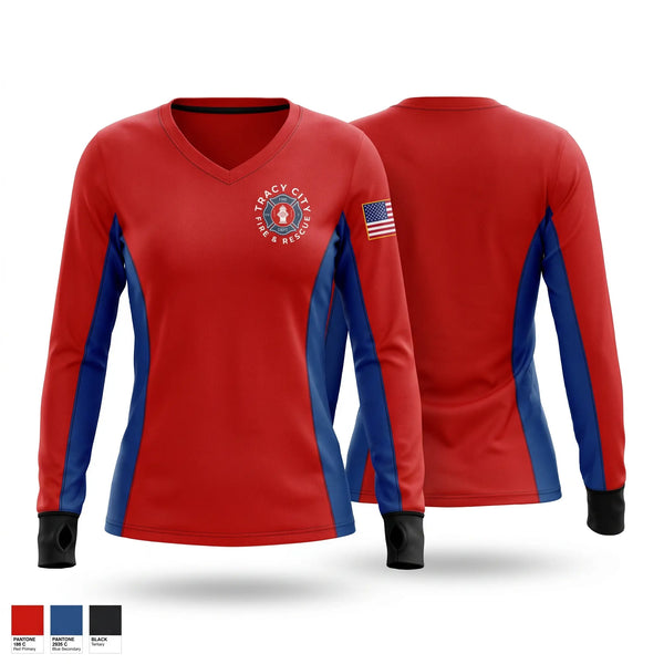 Womens Long Sleeve Vneck Shirt, Tracy City, Fire Department, Teamtime, Team time, sublimation, custom sports apparel, team uniforms, spirit wear, spiritwear, sports uniforms, custom shirts, team store, custom team store, fundraiser sports, apparel fundraiser