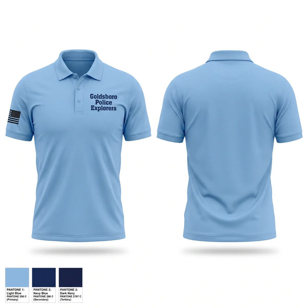 Short Sleeve Performance Polo, Goldsboro Police Explorers, Police, Teamtime, Team time, sublimation, custom sports apparel, team uniforms, spirit wear, spiritwear, sports uniforms, custom shirts, team store, custom team store, fundraiser sports, apparel fundraiser