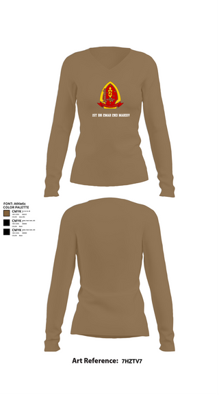 Womens Long Sleeve Vneck Shirt, 1st Bn 2mar 2nd MarDiv, , Teamtime, Team time, sublimation, custom sports apparel, team uniforms, spirit wear, spiritwear, sports uniforms, custom shirts, team store, custom team store, fundraiser sports, apparel fundraiser