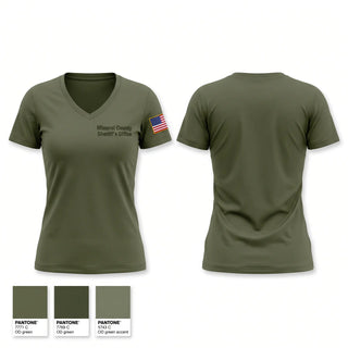 Womens Short Sleeve Vneck Shirt, Mineral County Sheriff’s Office, Police, Teamtime, Team time, sublimation, custom sports apparel, team uniforms, spirit wear, spiritwear, sports uniforms, custom shirts, team store, custom team store, fundraiser sports, apparel fundraiser