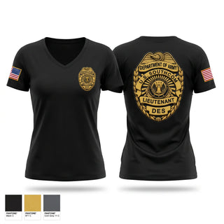 Womens Short Sleeve Vneck Shirt, DES (Directorate of Emergency Services), Army, Teamtime, Team time, sublimation, custom sports apparel, team uniforms, spirit wear, spiritwear, sports uniforms, custom shirts, team store, custom team store, fundraiser sports, apparel fundraiser