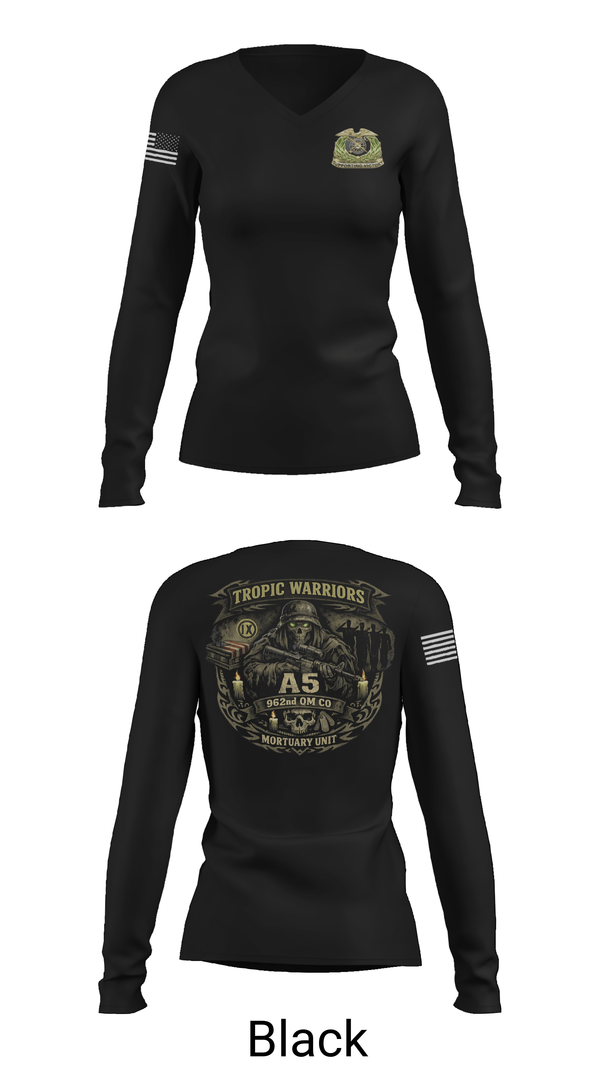 Womens Long Sleeve Vneck Shirt, 962nd QM CO A5, Army, Teamtime, Team time, sublimation, custom sports apparel, team uniforms, spirit wear, spiritwear, sports uniforms, custom shirts, team store, custom team store, fundraiser sports, apparel fundraiser
