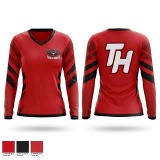Womens Long Sleeve Vneck Shirt, Carolina Track Hawks, Track & Field, Teamtime, Team time, sublimation, custom sports apparel, team uniforms, spirit wear, spiritwear, sports uniforms, custom shirts, team store, custom team store, fundraiser sports, apparel fundraiser