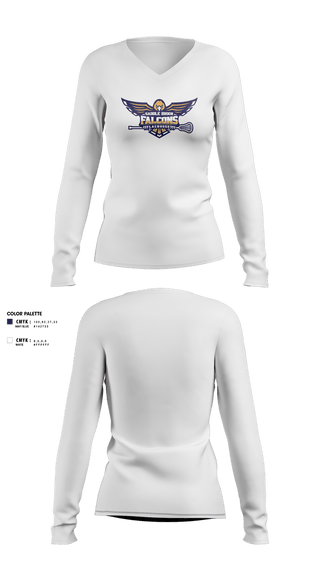 Womens Long Sleeve Vneck Shirt, Saddle Brook Falcons Lacrosse, Men's Lacrosse, Teamtime, Team time, sublimation, custom sports apparel, team uniforms, spirit wear, spiritwear, sports uniforms, custom shirts, team store, custom team store, fundraiser sports, apparel fundraiser