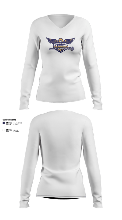 Saddle Brook Falcons Lacrosse 64067977 Women's Long Sleeve V-neck Shirt - 3