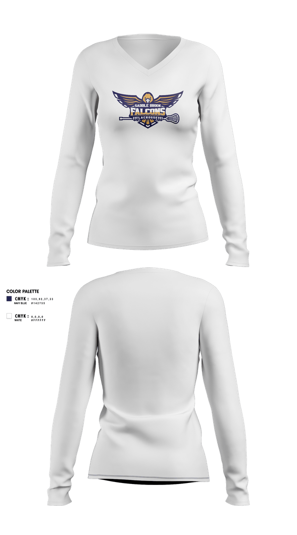 Womens Long Sleeve Vneck Shirt, Saddle Brook Falcons Lacrosse, Men's Lacrosse, Teamtime, Team time, sublimation, custom sports apparel, team uniforms, spirit wear, spiritwear, sports uniforms, custom shirts, team store, custom team store, fundraiser sports, apparel fundraiser