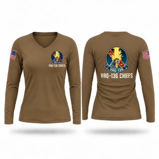Womens Long Sleeve Vneck Shirt, VAQ-136, Navy, Teamtime, Team time, sublimation, custom sports apparel, team uniforms, spirit wear, spiritwear, sports uniforms, custom shirts, team store, custom team store, fundraiser sports, apparel fundraiser