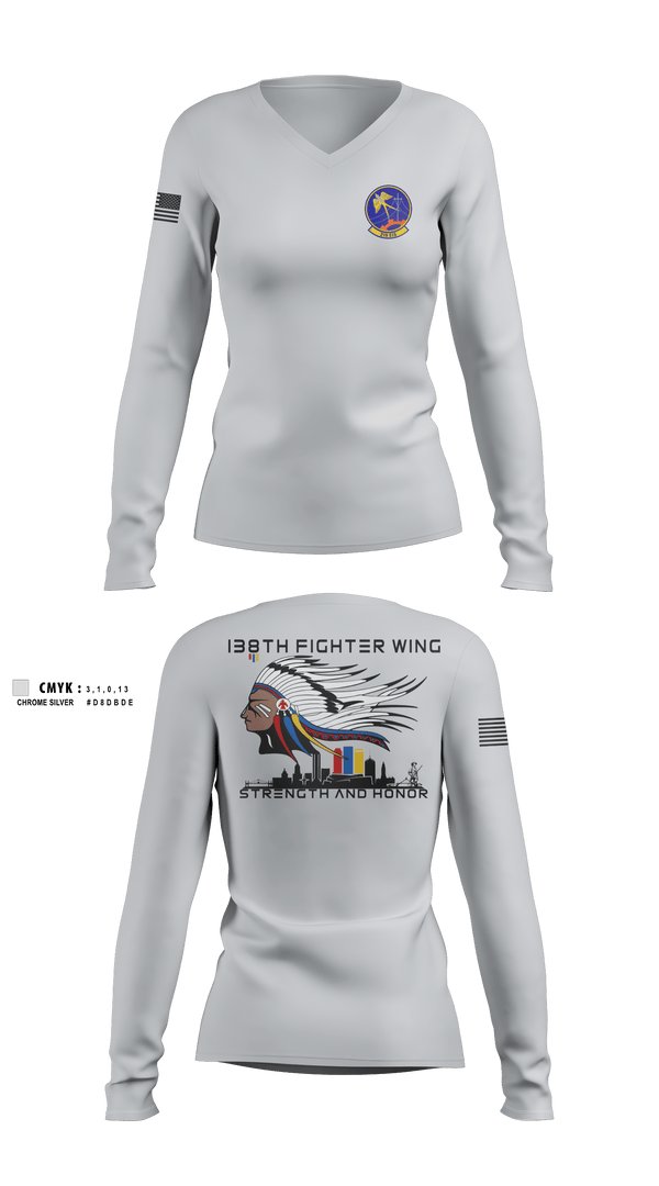 Womens Long Sleeve Vneck Shirt, 219th Engineering Installations Squdron219th Engineering Installations Squdron, National Guard, Teamtime, Team time, sublimation, custom sports apparel, team uniforms, spirit wear, spiritwear, sports uniforms, custom shirts, team store, custom team store, fundraiser sports, apparel fundraiser