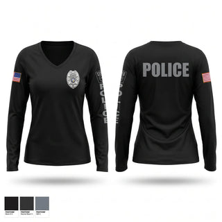 Womens Long Sleeve Vneck Shirt, Bridgeton Police Department, Police, Teamtime, Team time, sublimation, custom sports apparel, team uniforms, spirit wear, spiritwear, sports uniforms, custom shirts, team store, custom team store, fundraiser sports, apparel fundraiser