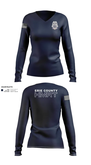 Womens Long Sleeve Vneck Shirt, Erie County HMRT, Fire Department, Teamtime, Team time, sublimation, custom sports apparel, team uniforms, spirit wear, spiritwear, sports uniforms, custom shirts, team store, custom team store, fundraiser sports, apparel fundraiser