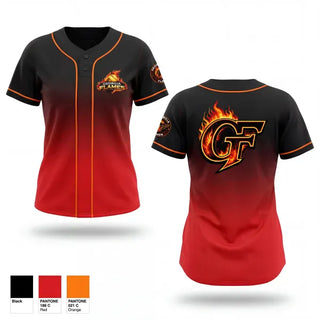 Two Button Softball Jersey, Georgia Flames, Softball, Teamtime, Team time, sublimation, custom sports apparel, team uniforms, spirit wear, spiritwear, sports uniforms, custom shirts, team store, custom team store, fundraiser sports, apparel fundraiser