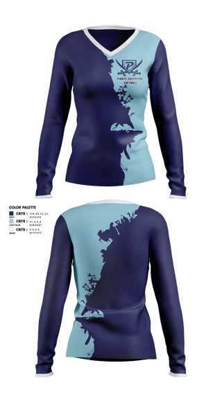 Womens Long Sleeve Vneck Shirt, Pirate Fastpitch Softball, Softball, Teamtime, Team time, sublimation, custom sports apparel, team uniforms, spirit wear, spiritwear, sports uniforms, custom shirts, team store, custom team store, fundraiser sports, apparel fundraiser