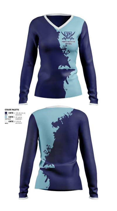 Pirate Fastpitch Softball 84548794 Women's Long Sleeve V-neck Shirt - 2