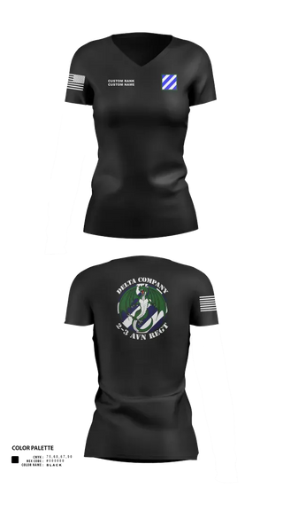 Womens Short Sleeve Vneck Shirt, D Co. 2-3 AVN REGT “Dragons”, Army, Teamtime, Team time, sublimation, custom sports apparel, team uniforms, spirit wear, spiritwear, sports uniforms, custom shirts, team store, custom team store, fundraiser sports, apparel fundraiser