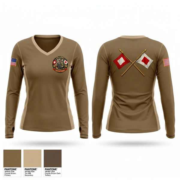 Womens Long Sleeve Vneck Shirt, 163d IEW Signal Corps, Army, Teamtime, Team time, sublimation, custom sports apparel, team uniforms, spirit wear, spiritwear, sports uniforms, custom shirts, team store, custom team store, fundraiser sports, apparel fundraiser