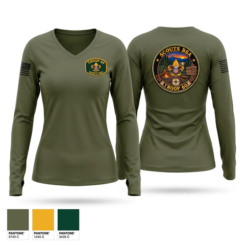 Womens Long Sleeve Vneck Shirt, Troup 60, Fire Department, Teamtime, Team time, sublimation, custom sports apparel, team uniforms, spirit wear, spiritwear, sports uniforms, custom shirts, team store, custom team store, fundraiser sports, apparel fundraiser