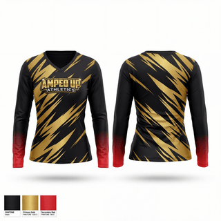 Womens Long Sleeve Vneck Shirt, Amped up athletics, Cheer, Teamtime, Team time, sublimation, custom sports apparel, team uniforms, spirit wear, spiritwear, sports uniforms, custom shirts, team store, custom team store, fundraiser sports, apparel fundraiser