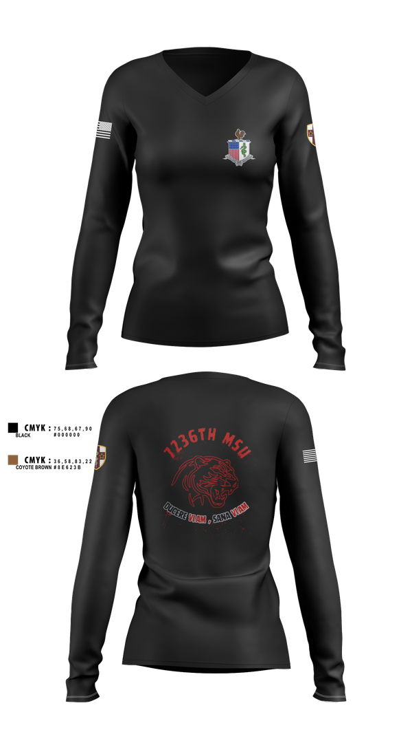 Womens Long Sleeve Vneck Shirt, 7236 Medical Support Unit, Army, Teamtime, Team time, sublimation, custom sports apparel, team uniforms, spirit wear, spiritwear, sports uniforms, custom shirts, team store, custom team store, fundraiser sports, apparel fundraiser