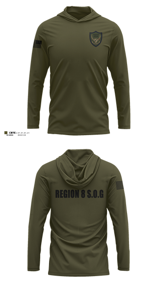 Long Sleeve Hooded Sun Shirt, Region 8 S.O.G., Police, Teamtime, Team time, sublimation, custom sports apparel, team uniforms, spirit wear, spiritwear, sports uniforms, custom shirts, team store, custom team store, fundraiser sports, apparel fundraiser