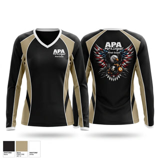 Womens Long Sleeve Vneck Shirt, First Coast APA, Golf, Teamtime, Team time, sublimation, custom sports apparel, team uniforms, spirit wear, spiritwear, sports uniforms, custom shirts, team store, custom team store, fundraiser sports, apparel fundraiser