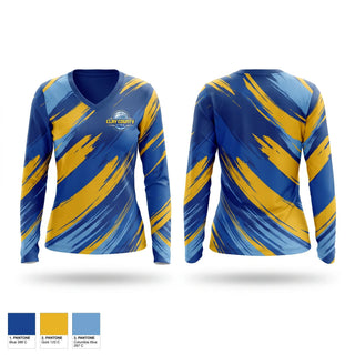 Womens Long Sleeve Vneck Shirt, Clay County Vibe, Men's Basketball, Teamtime, Team time, sublimation, custom sports apparel, team uniforms, spirit wear, spiritwear, sports uniforms, custom shirts, team store, custom team store, fundraiser sports, apparel fundraiser
