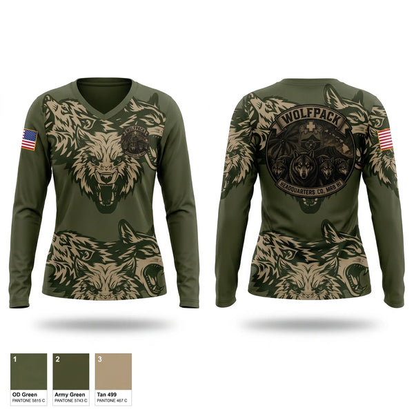 Womens Long Sleeve Vneck Shirt, Headquarters Company, MRB HI, Army, Teamtime, Team time, sublimation, custom sports apparel, team uniforms, spirit wear, spiritwear, sports uniforms, custom shirts, team store, custom team store, fundraiser sports, apparel fundraiser