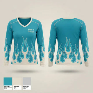Womens Long Sleeve Vneck Shirt, Nine is Enough, Bowling, Teamtime, Team time, sublimation, custom sports apparel, team uniforms, spirit wear, spiritwear, sports uniforms, custom shirts, team store, custom team store, fundraiser sports, apparel fundraiser