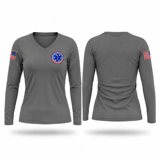 Womens Long Sleeve Vneck Shirt, Redi Care, EMS/EMT, Teamtime, Team time, sublimation, custom sports apparel, team uniforms, spirit wear, spiritwear, sports uniforms, custom shirts, team store, custom team store, fundraiser sports, apparel fundraiser