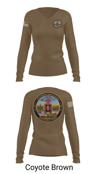Womens Long Sleeve Vneck Shirt, 387th Medical Logistics Company, Army, Teamtime, Team time, sublimation, custom sports apparel, team uniforms, spirit wear, spiritwear, sports uniforms, custom shirts, team store, custom team store, fundraiser sports, apparel fundraiser