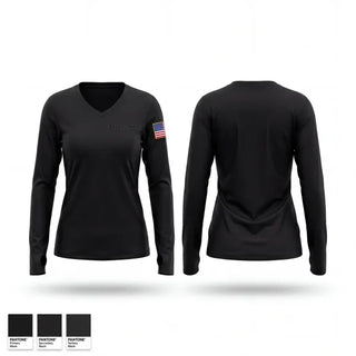 Womens Long Sleeve Vneck Shirt, Medic 77, Fire Department, Teamtime, Team time, sublimation, custom sports apparel, team uniforms, spirit wear, spiritwear, sports uniforms, custom shirts, team store, custom team store, fundraiser sports, apparel fundraiser