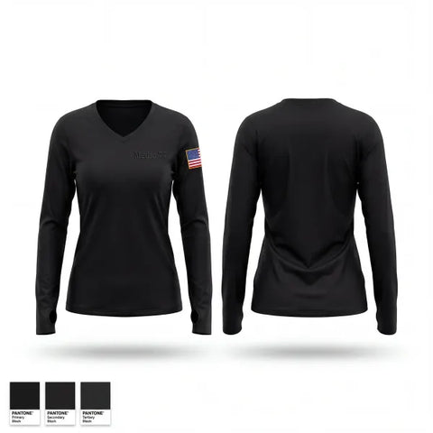 Womens Long Sleeve Vneck Shirt, Medic 77, Fire Department, Teamtime, Team time, sublimation, custom sports apparel, team uniforms, spirit wear, spiritwear, sports uniforms, custom shirts, team store, custom team store, fundraiser sports, apparel fundraiser