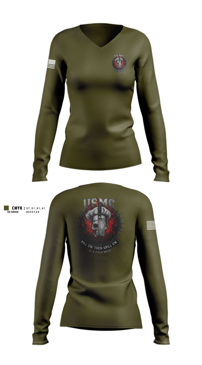 1/1 Women's Long Sleeve V-neck Shirt - 101