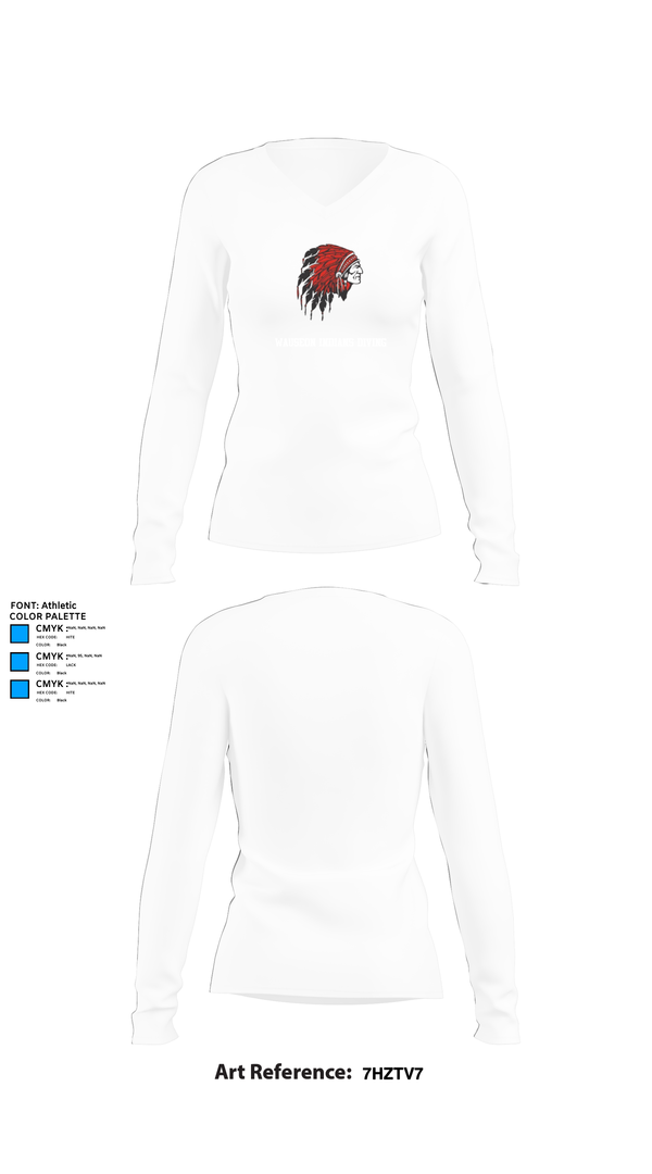 Womens Long Sleeve Vneck Shirt, Wauseon Indians Diving, Swimming, Teamtime, Team time, sublimation, custom sports apparel, team uniforms, spirit wear, spiritwear, sports uniforms, custom shirts, team store, custom team store, fundraiser sports, apparel fundraiser