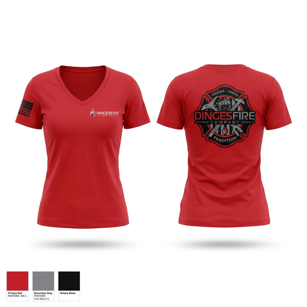 Womens Short Sleeve Vneck Shirt, Dinges Fire Company, Fire Department, Teamtime, Team time, sublimation, custom sports apparel, team uniforms, spirit wear, spiritwear, sports uniforms, custom shirts, team store, custom team store, fundraiser sports, apparel fundraiser