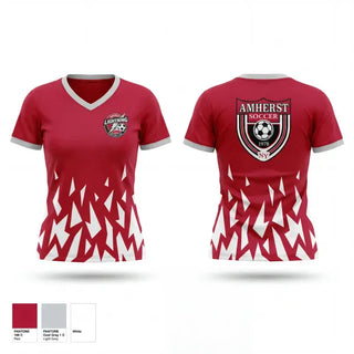 Womens Short Sleeve Vneck Shirt, Amherst Lightning, Women's Soccer, Teamtime, Team time, sublimation, custom sports apparel, team uniforms, spirit wear, spiritwear, sports uniforms, custom shirts, team store, custom team store, fundraiser sports, apparel fundraiser
